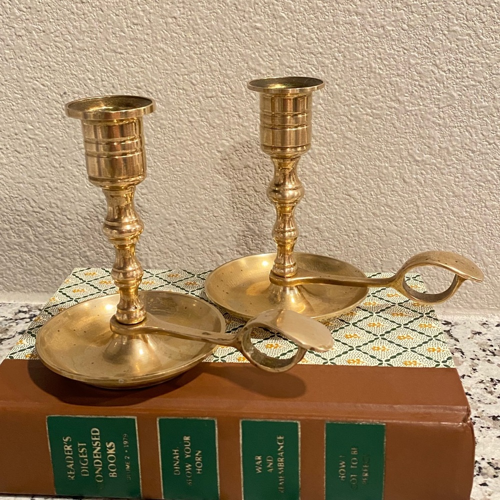 Vintage Brass‎ Chamber Stick Candlesticks Mid Century Modern Set of 2 mcm